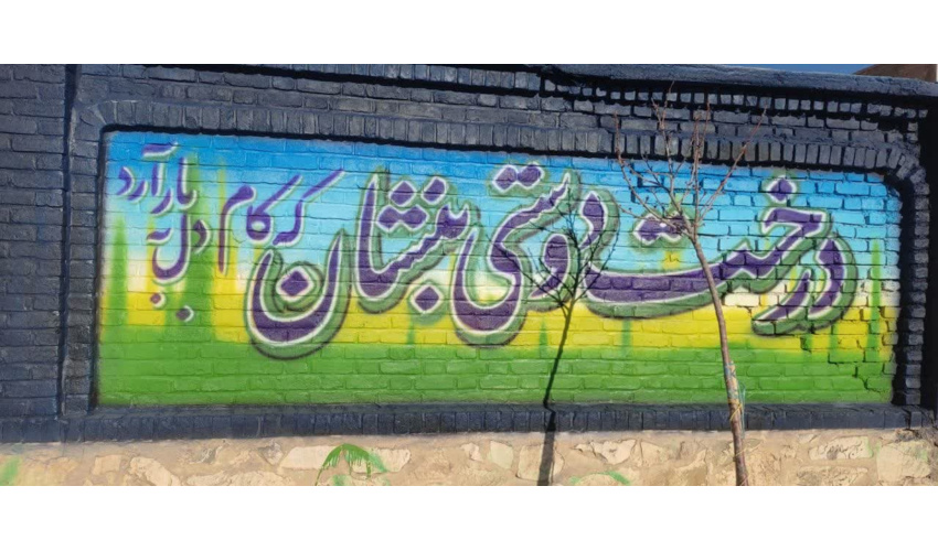 دیوار نویسی در دیواره بیرونی مدرسه شهید کریمی داق داق آباد